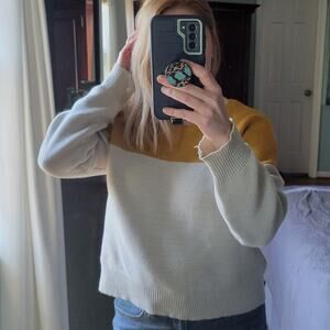 Urban Outfitters BDG Boxy Pullover Sweater Medium Colorblock, Mustard, Cream